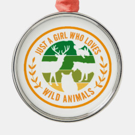 野生の動物の贈り物を愛しているだけの女の子 メタルオーナメント