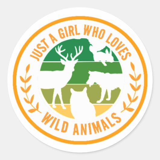 野生の動物の贈り物を愛しているだけの女の子 ラウンドシール (正面)