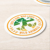 野生の動物の贈り物を愛しているだけの女の子 ラウンドペーパーコースター (アングル)