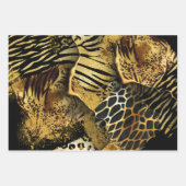 野生の動物サファリの皮膚プリントパターン金ゴールドブラック ラッピングペーパーシート (正面3)