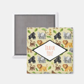 野生の動物サファリジャングルパタンありがとう マグネット (正面/裏面)