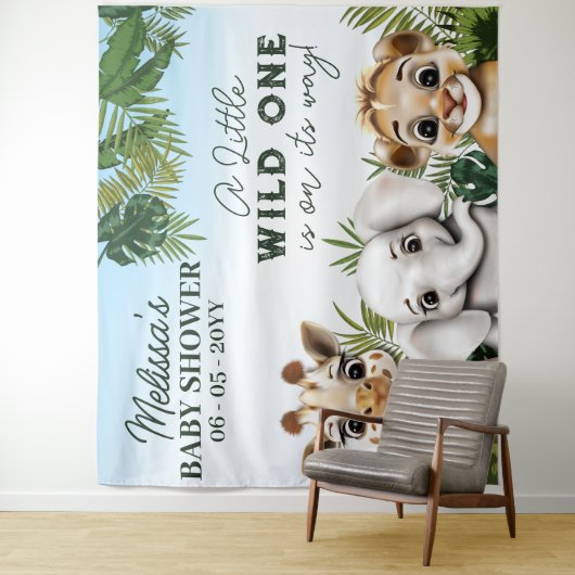 野生の動物サファリ赤ちゃんシャワー背景 タペストリー (インサイチュ)