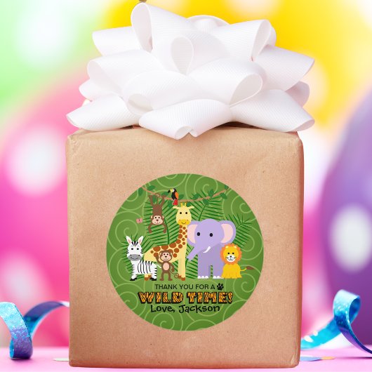 野生の動物園アニマルジャングルサファリ誕生日ありがとう ラウンドシール