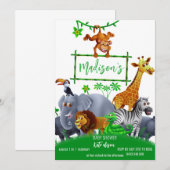 野生の動物 ワイルド ワン ジャングルの緑豊かなサファリ 冬 招待状 (正面/裏面)