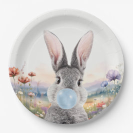 野生の吹花を持つウサギのブルーバブルガム ペーパープレート