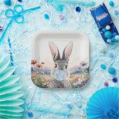 野生の吹花を持つウサギのブルーバブルガム ペーパープレート (パーティー)
