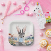 野生の吹花を持つウサギのブルーバブルガム ペーパープレート (パーティー)