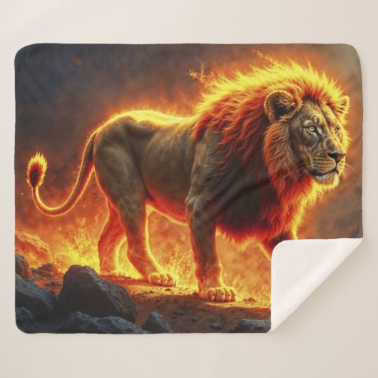 野生の威光ライオン強力な溶岩プレデターを火災 シェルパブランケット (正面(横))