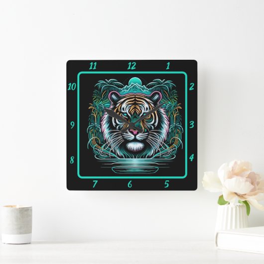 野生の威厳のある虎の創造 スクエア壁時計 (ホーム)