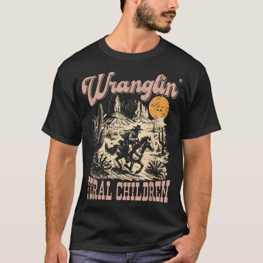 野生の子をなだめるアライグマ 西部劇 90年代 Tシャツ (正面)
