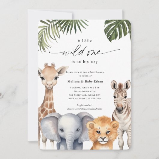 野生の小さなサファリの動物の男の赤ちゃんシャワー 招待状 (正面)