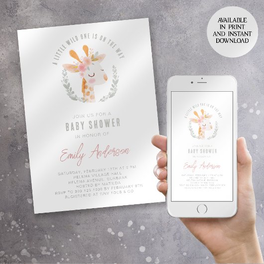 野生の小さなサファリ動物園キリン赤ちゃんシャワー 招待状