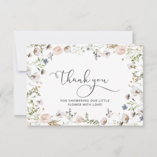 野生の小さな花の赤ちゃんシャワーサンキューカード カード (正面)