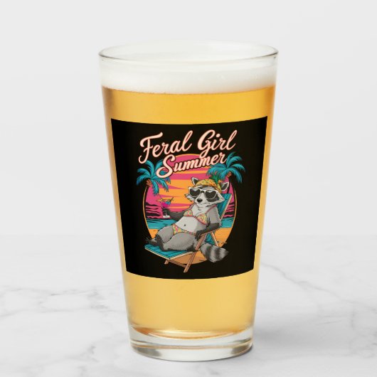 野生の少女の夏のビーチ 楽しいアライグマ タンブラーグラス (ドリンク正面)
