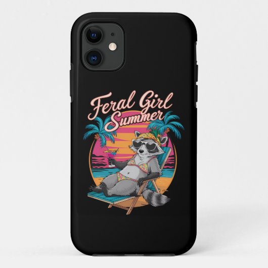 野生の少女の夏の海の面白いアライグマ Case-Mate iPhoneケース (裏面)