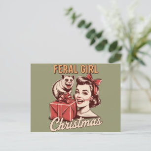 野生の少女クリスマス・オポッサム クリスマスのガラクタ レトロ シーズンポストカード