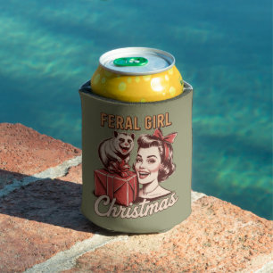 野生の少女クリスマス・オポッサム クリスマスの屑っぽいレトロ 缶クーラー