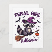 野生の少女 ハロウィン 怖い ラクーン 魔女 ギフト シーズンカード (正面/裏面)