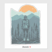 野生の山々と夕焼けのハイキング女性 シール (シート)