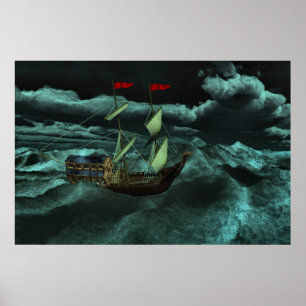 野生の嵐のような海のプリント ポスター