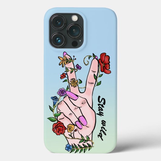 野生の平和の手指の花を青く残すグラデーション Case-Mate iPhoneケース (裏面)