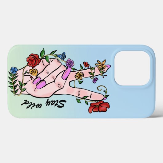 野生の平和の手指の花を青く残すグラデーション Case-Mate iPhoneケース (裏面 (横))