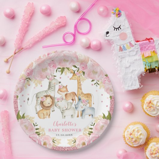 野生の幼ガーリー児動物ジャングルサファリ誕生日 ペーパープレート (パーティー)