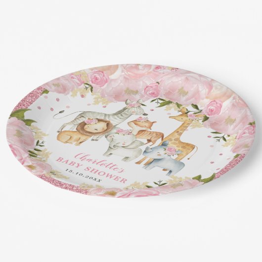 野生の幼ガーリー児動物ジャングルサファリ誕生日 ペーパープレート (アングル)