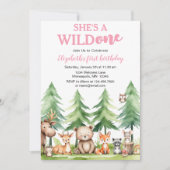野生の彼女 – Woodland Animals 1st Birthday 招待状 (正面)