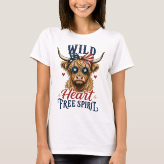 野生の心 自由な精神 愛国ハイランドカウ Tシャツ