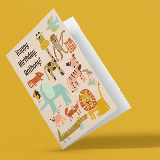 野生の日のジャングル動物の誕生日 カード