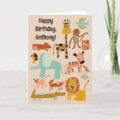 野生の日のジャングル動物の誕生日 カード (正面)
