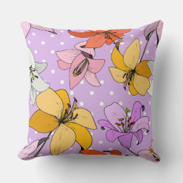 野生の春の花ユリかわいいフローラ紫のドット クッション