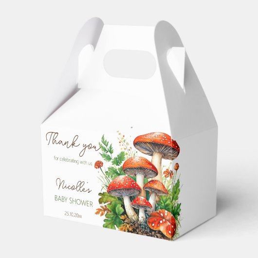 野生の森のマッシュルームの赤ちゃんシャワーはテンプレートを好む フェイバーボックス (正面サイド)