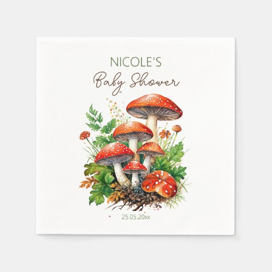 野生の森のマッシュルームの赤ちゃんシャワー印刷テンプレート スタンダードカクテルナプキン (正面)