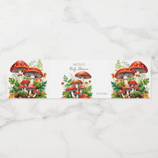 野生の森のマッシュルームの赤ちゃんシャワー印刷テンプレート ペットボトルラベル (シングルラベル)