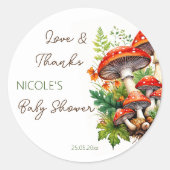 野生の森のマッシュルームの赤感謝していんシャワー ラウンドシール (正面)