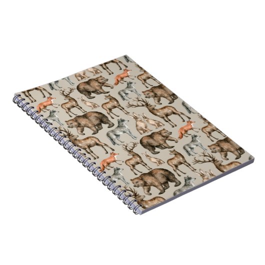 野生の森の動物と水の色のシームレスなパターン ノートブック (右側)