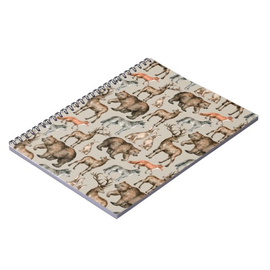 野生の森の動物と水の色のシームレスなパターン ノートブック (左側)