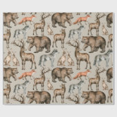 野生の森の動物と水の色のシームレスなパターン ラッピングペーパー (フラット)