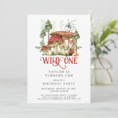野生の森の動物キノコ1歳の誕生日 招待状 (スタンド正面)