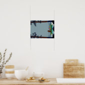 野生の森の川の上でキュートベアとキツネのカヤック ポスター (キッチン)