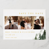 野生の森の松の写真日付を保存 箔招待状 (正面)