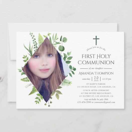 野生の森の緑の最初の聖餐式 招待状 (正面)