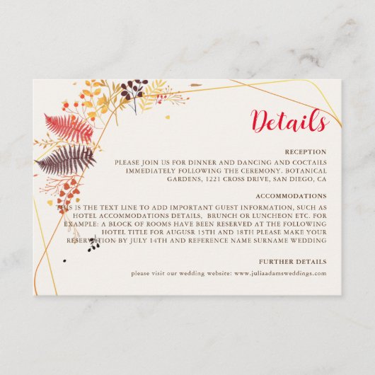 野生の森の花シダの葉結婚の エンクロージャーカード (正面)