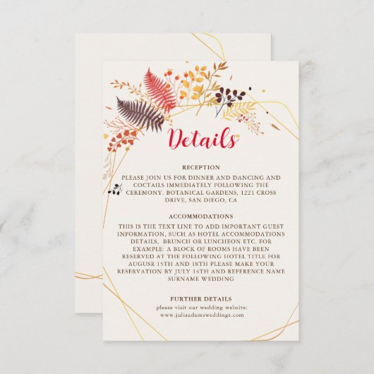 野生の森の花シダの葉結婚の エンクロージャーカード (正面/裏面)