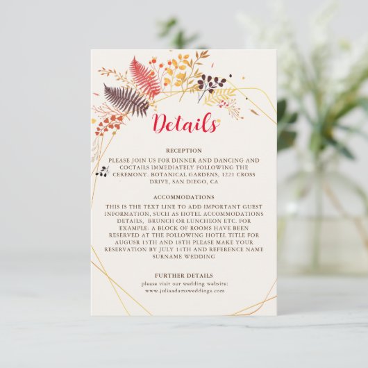 野生の森の花シダの葉結婚の エンクロージャーカード (スタンド正面)