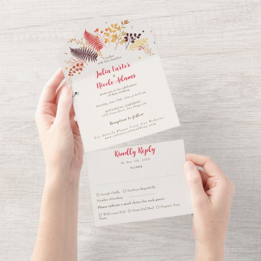 野生の森の花シダの葉結婚の オールインワン招待状 (貼ってはがせる)