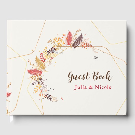 野生の森の花シダの葉結婚の ゲストブック (正面)