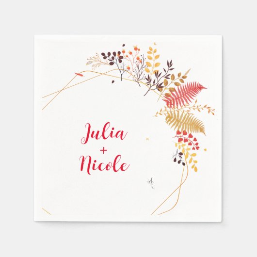 野生の森の花シダの葉結婚の スタンダードカクテルナプキン (正面)
